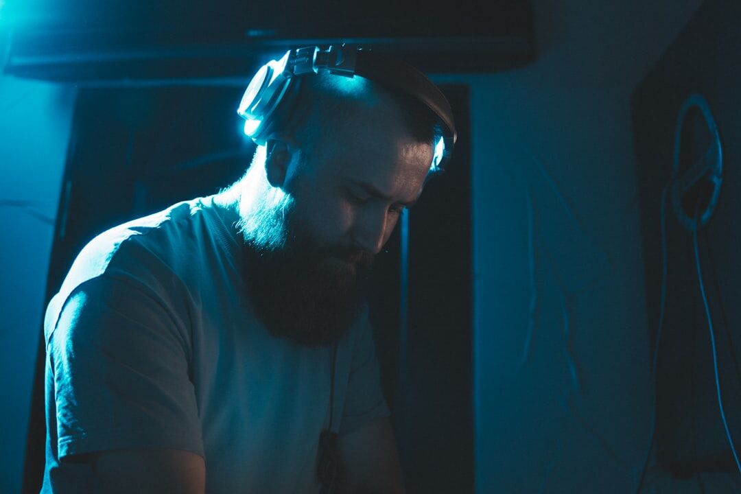 Finnish man sound engineer wearing headphones portrait